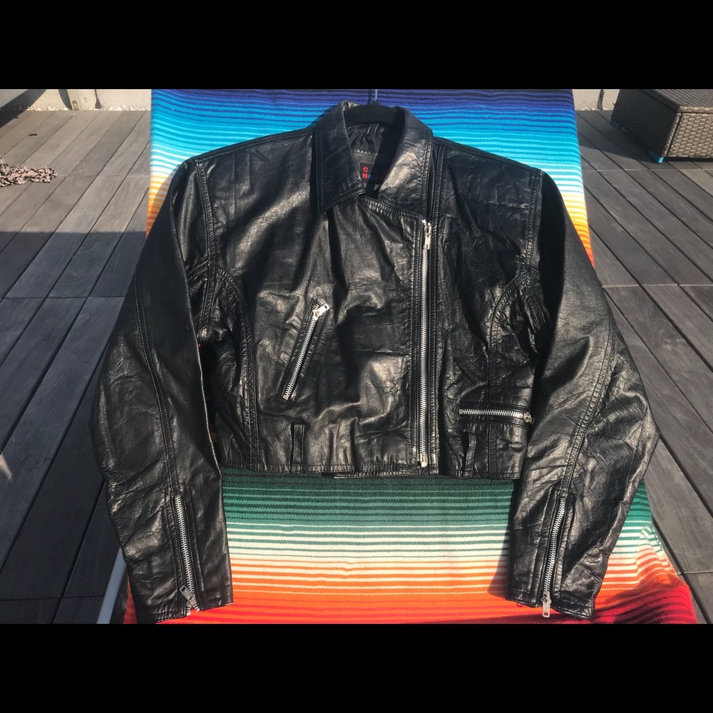 Vintage black leather bomber jacket
